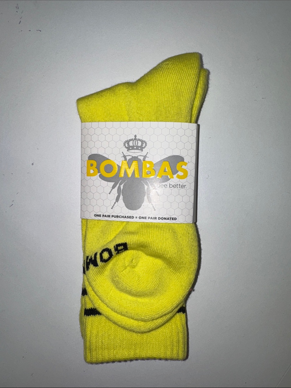 Bombas Neon Yellow Crew Socks with Branded Wrap
